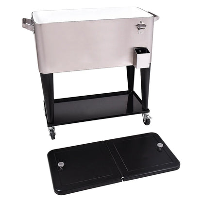 Costway Patio Cooler Rolling Outdoor Stainless Steel Ice Beverage Chest Pool 80 Quart