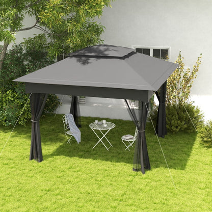 Outsunny 11' x 11' Pop Up Canopy, Outdoor Patio Gazebo Shelter with Removable Zipper Netting, Instant Event Tent w/114 Square Feet of Shade and Carry Bag for Backyard, Garden, Dark Gray On-Site