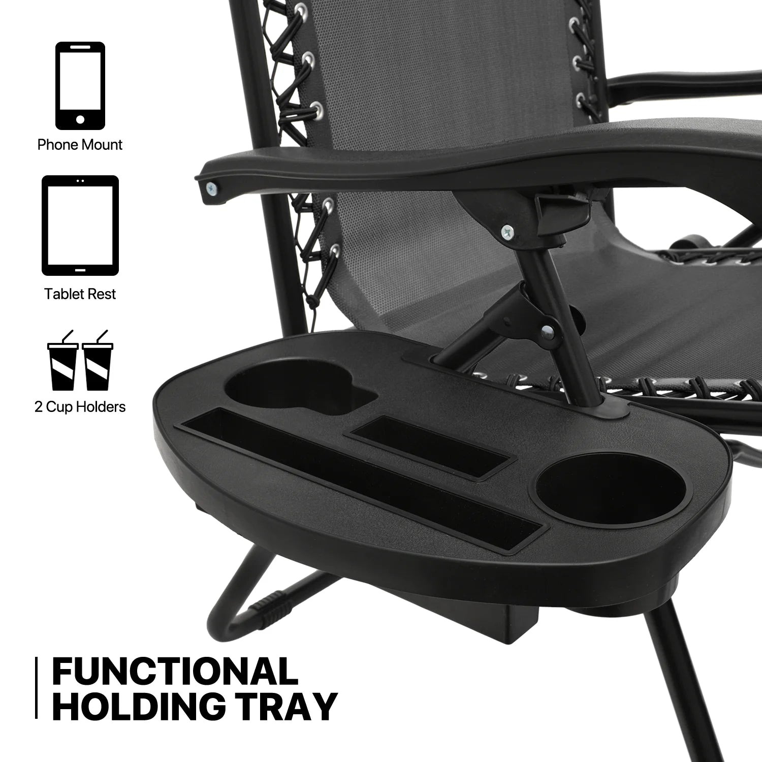 MoNiBloom Zero Gravity Chairs Set of 2, Folding Outdoor Patio Beach Recliner with Canopy Shade & Headrest, Black