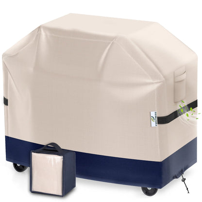 Firstness Patio BBQ Grill Covers 58 inch,600D Heavy-Duty Waterproof Outdoor Gas Grill Cover for Weber Char-Broil Nexgrill and More Grills,58" x 26" x 41"( Beige & Navy)