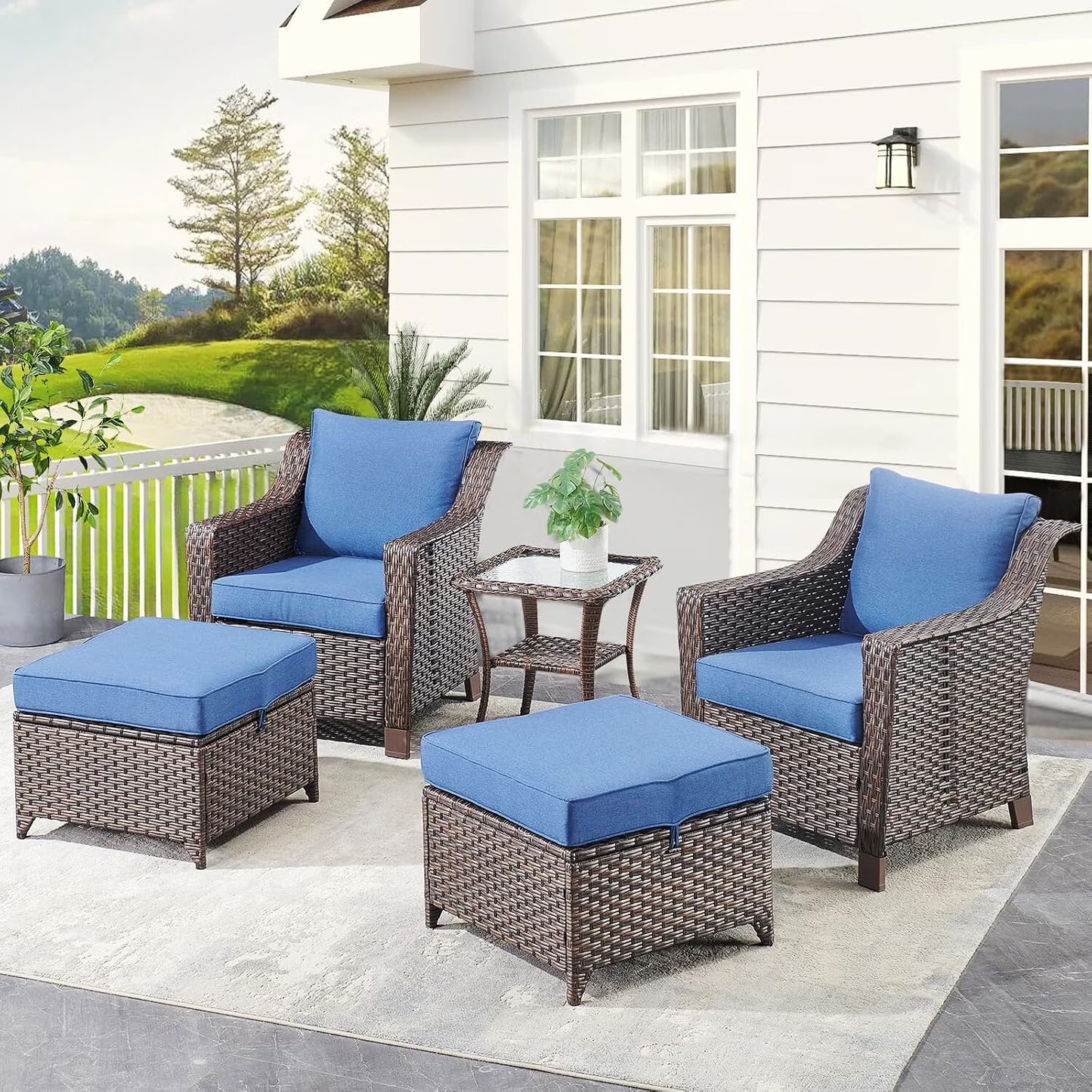Bellefurn Outdoor Wicker Patio Chairs Set of 2 with Side Table,All-Weather Wicker Rattan Chairs Patio Furniture Chairs for Porch Balcony Backyard Yard Deck