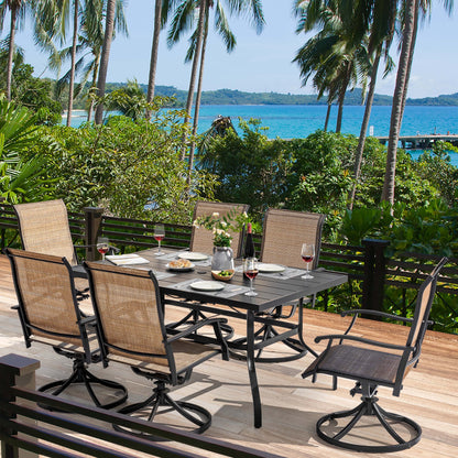 Nuu Garden 5 Piece Outdoor Patio Dining Set, Metal Patio Furniture Set 4 Textilene Swivel Chairs and 37" Square Iron Umbrella Dining Table,Black and Brown