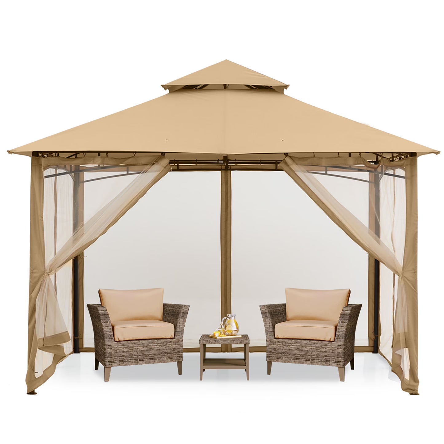 MASTERCANOPY 9' x 9' Outdoor Patio Gazebo Double Roof Steel Frame with Mesh Walls, Black