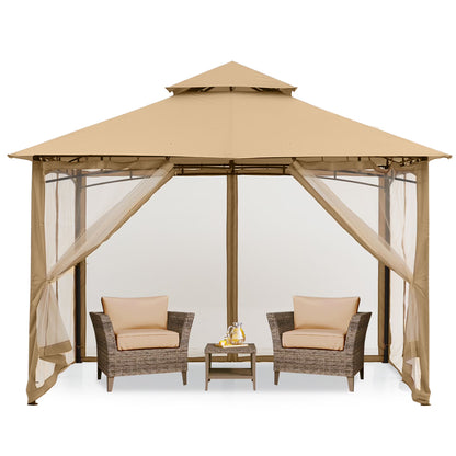 MASTERCANOPY 9' x 9' Outdoor Patio Gazebo Double Roof Steel Frame with Mesh Walls, Black