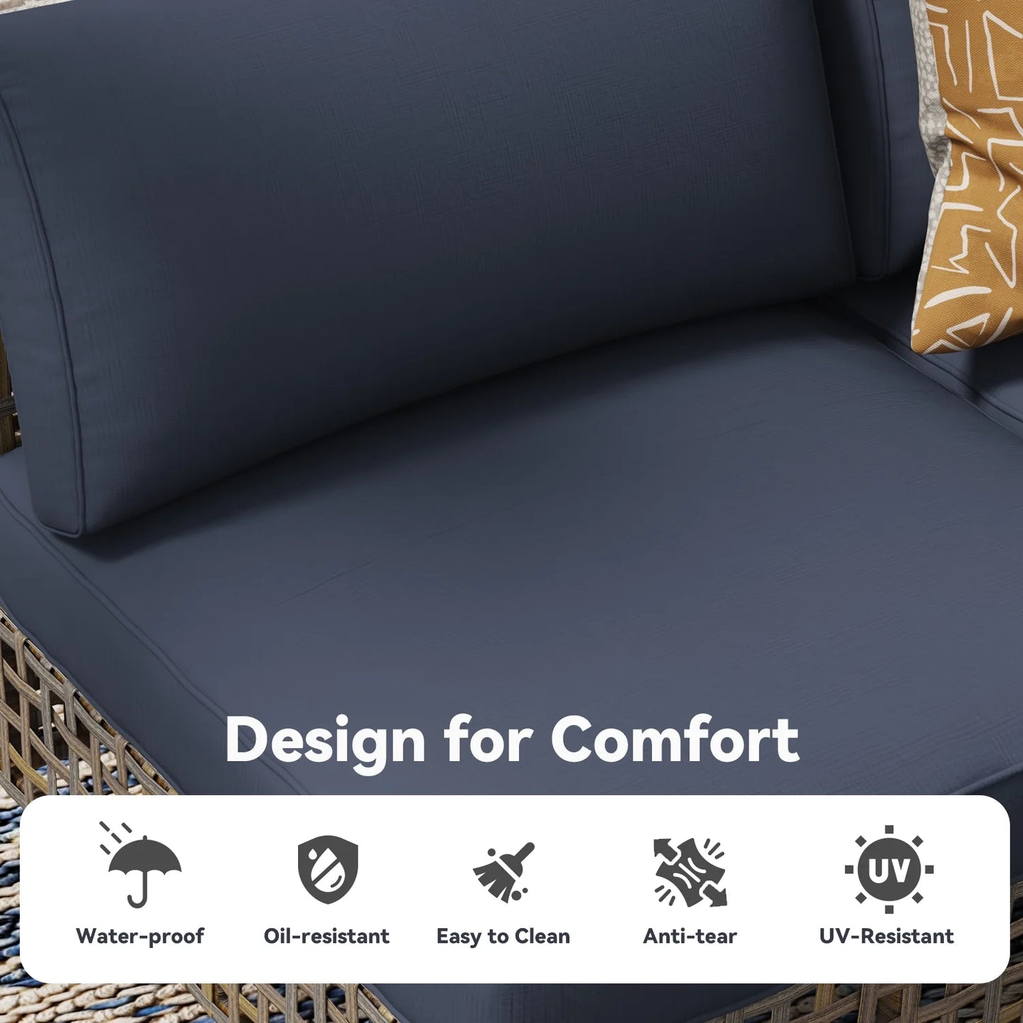 YODOLLA 7-Piece Patio Furniture Set with Tea Table, Rattan Wicker Outdoor Sectional Furniture Sofa Conversation Set, Dark Brown Rattan& Dark Grey Cushions