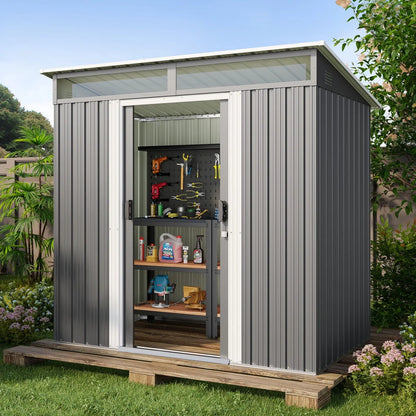 Aiho 6 x 4 FT Outdoor Storage Shed on Clearance with Sliding Double Doors for Garden, Patio - Gray
