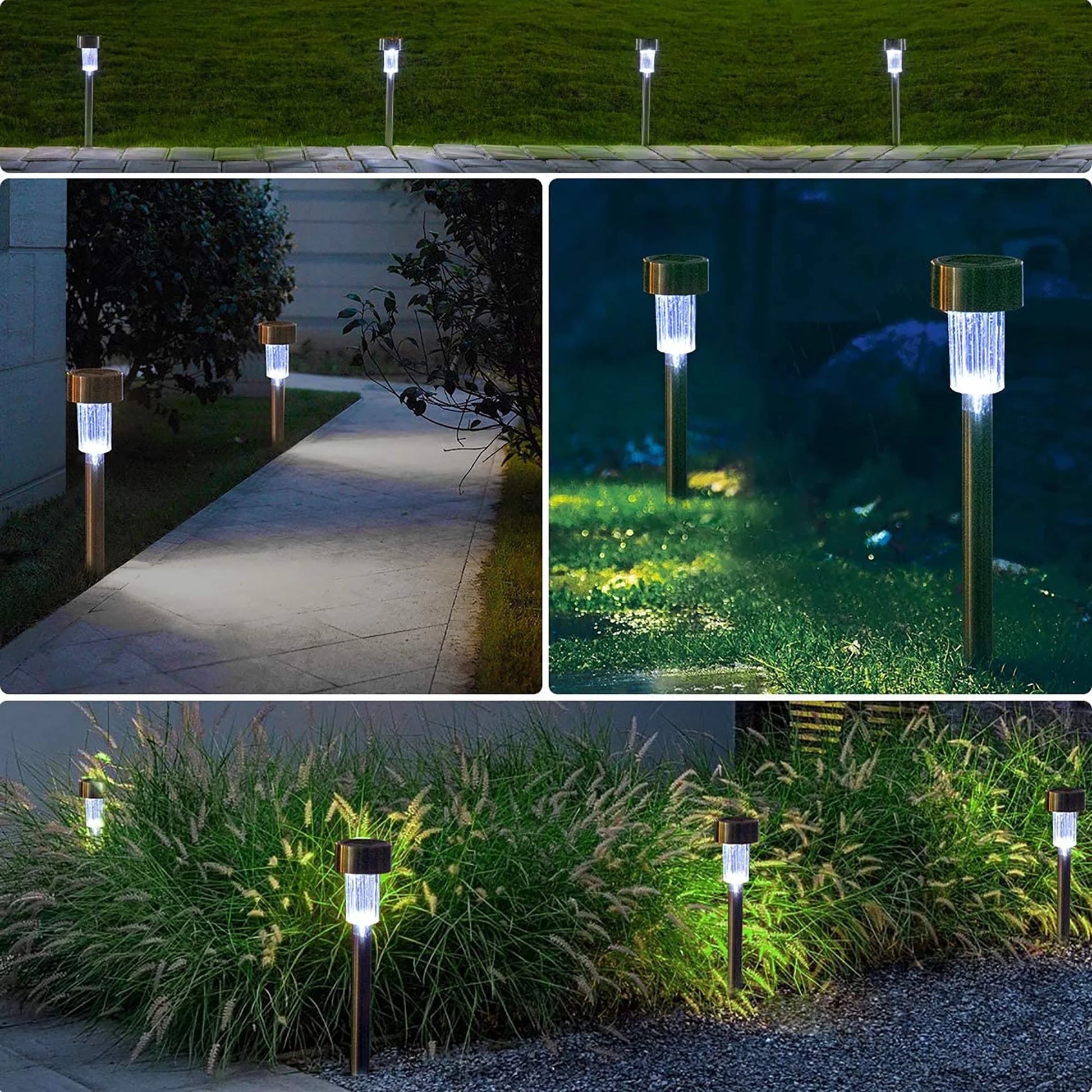 TOANEL 24PCS Solar Lights Outdoor Solar Garden Lights Pathway Lights Waterproof LED Lawn Lamp Solar Seal Stainless Steel Sidwalk Lights for Outside walkway Patio Yard Garden Decor (White Light)