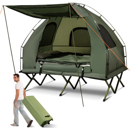 Patiojoy Folding 2-Person Camping Tent Cot Portable Pop-Up Tent with Sleeping Bag& Air Mattress for Outdoor Activity