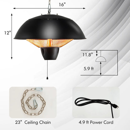 Gymax 1500W Electric Outdoor Hanging Patio Heater w/IPX4 Waterproof
