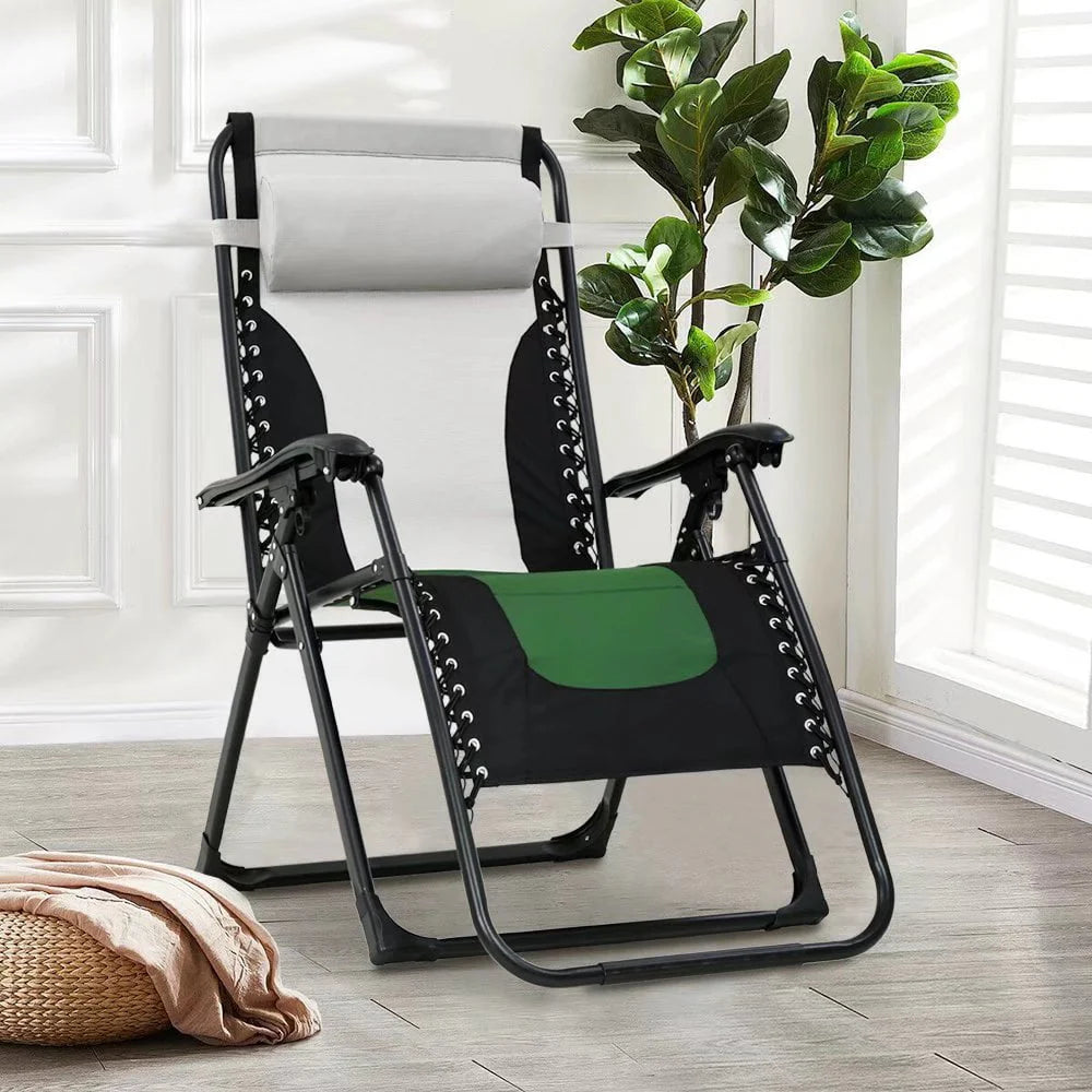 Zero Gravity Chair Oversized Patio Recliner Lounge Chair Patio Lounge Chairs with Adjustable Headrest Support Padded Seat & Back for Outside Patio Pool Deck Camping, Green