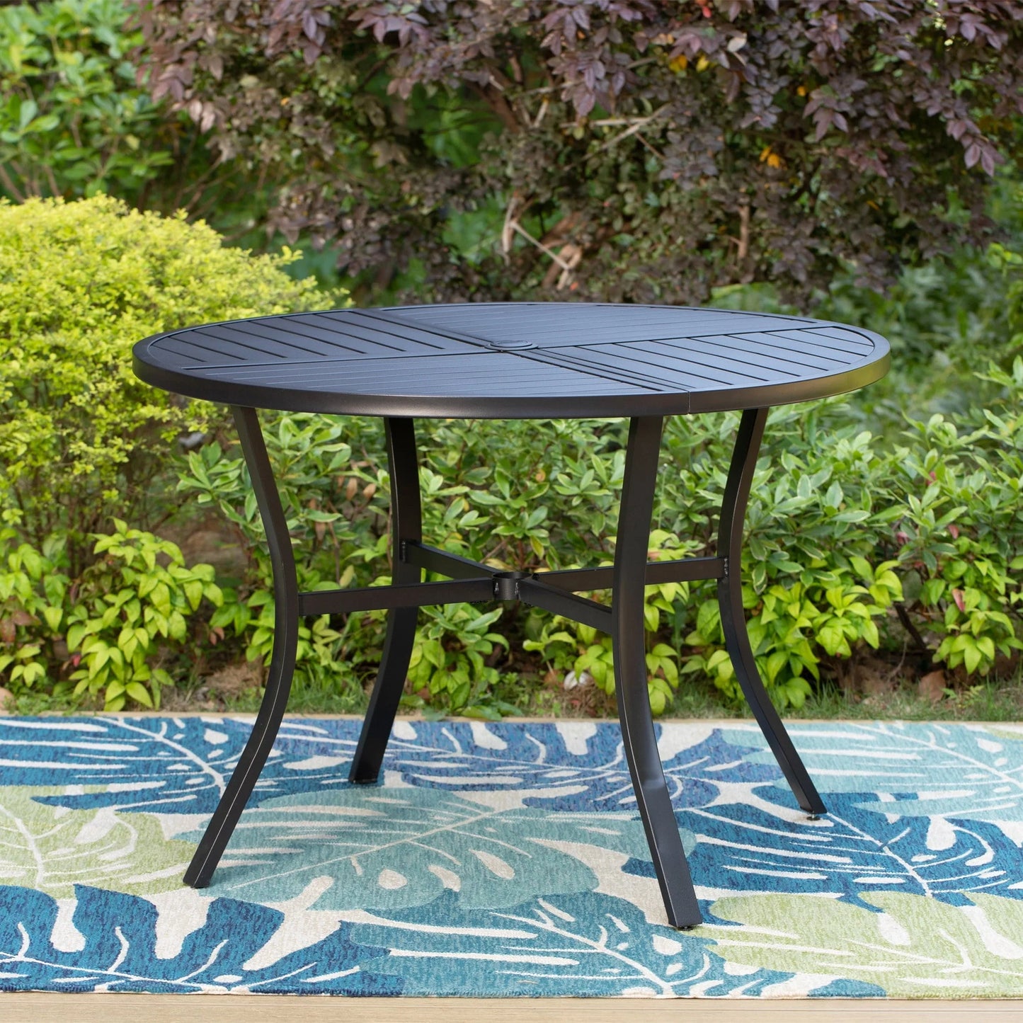 MF Studio 5 Pieces Patio Dining Set 1 Piece Metal Round Table & 4 Pieces Outdoor Swivel Chairs with Cushion