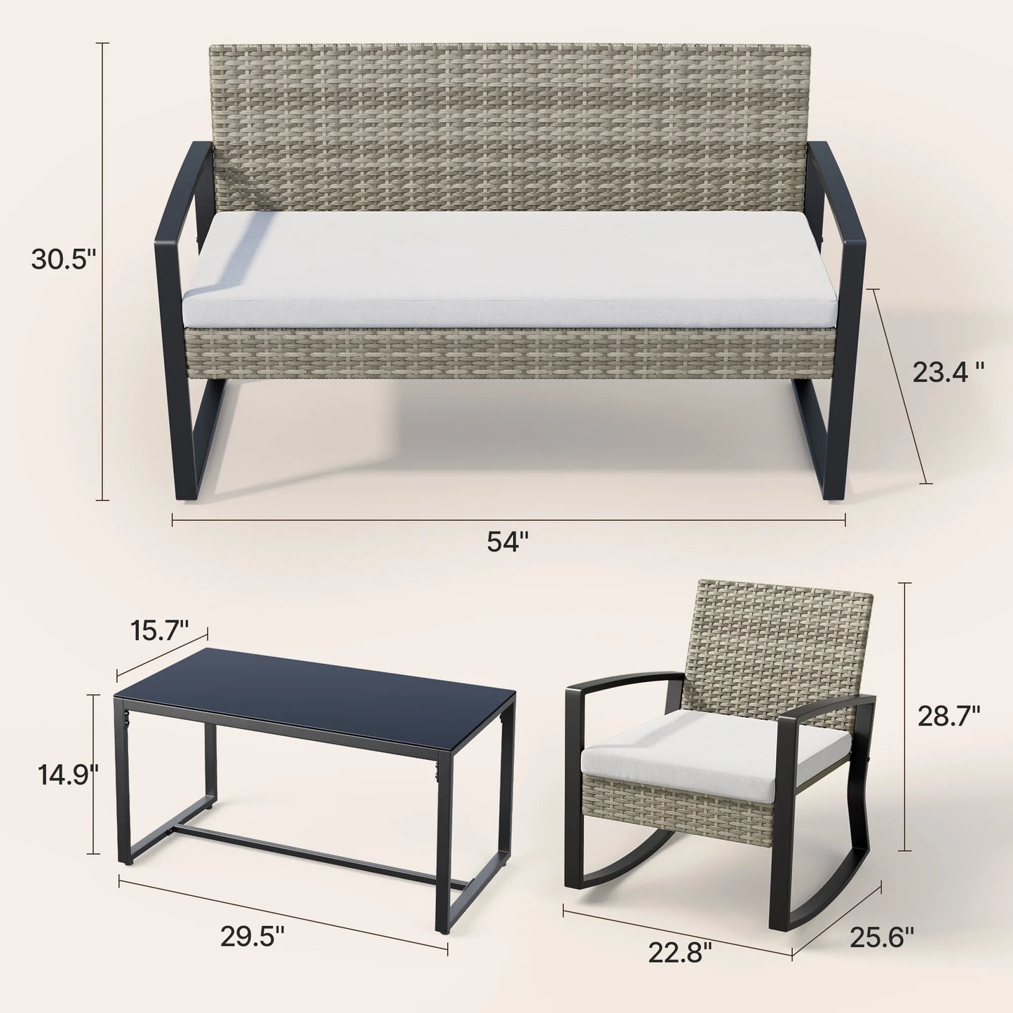 Lofka Patio Furniture Set, 4-Piece Outdoor Sectional Furniture Set with Coffee Table for Conversation & Dining, Gray Rattan