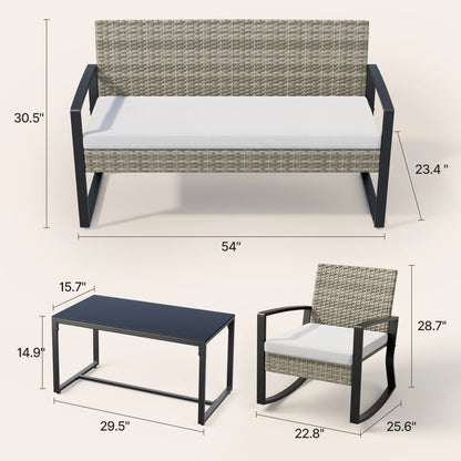 Lofka Patio Furniture Set, 4-Piece Outdoor Sectional Furniture Set with Coffee Table for Conversation & Dining, Gray Rattan