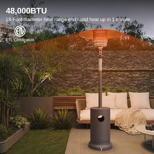 EAST OAK 48,000 BTU Patio Heater Outdoor Propane Heaters with Wheels Portable for Home Commercial Use, Wheels, Coffee
