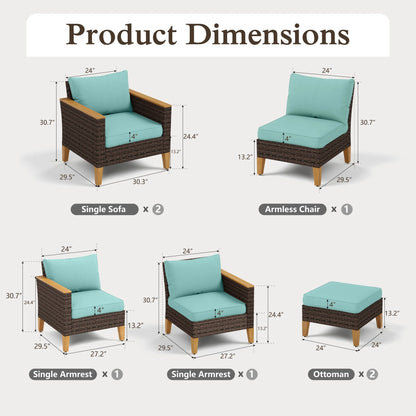 Sophia & William 7-Piece Outdoor Wicker Conversation Set Patio Furniture Set with Turquoise Cushions