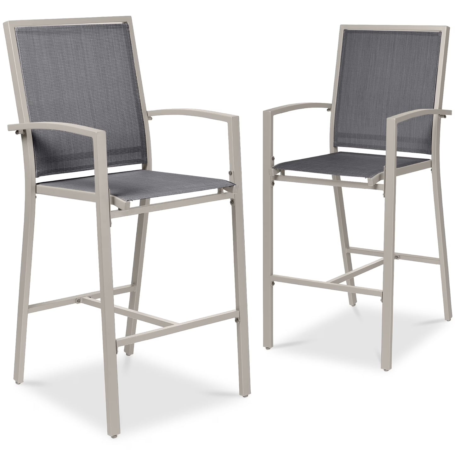 Best Choice Products Outdoor Barstools Set of 2, Bar Height Patio Chairs w/All-Weather Mesh - Black/Black