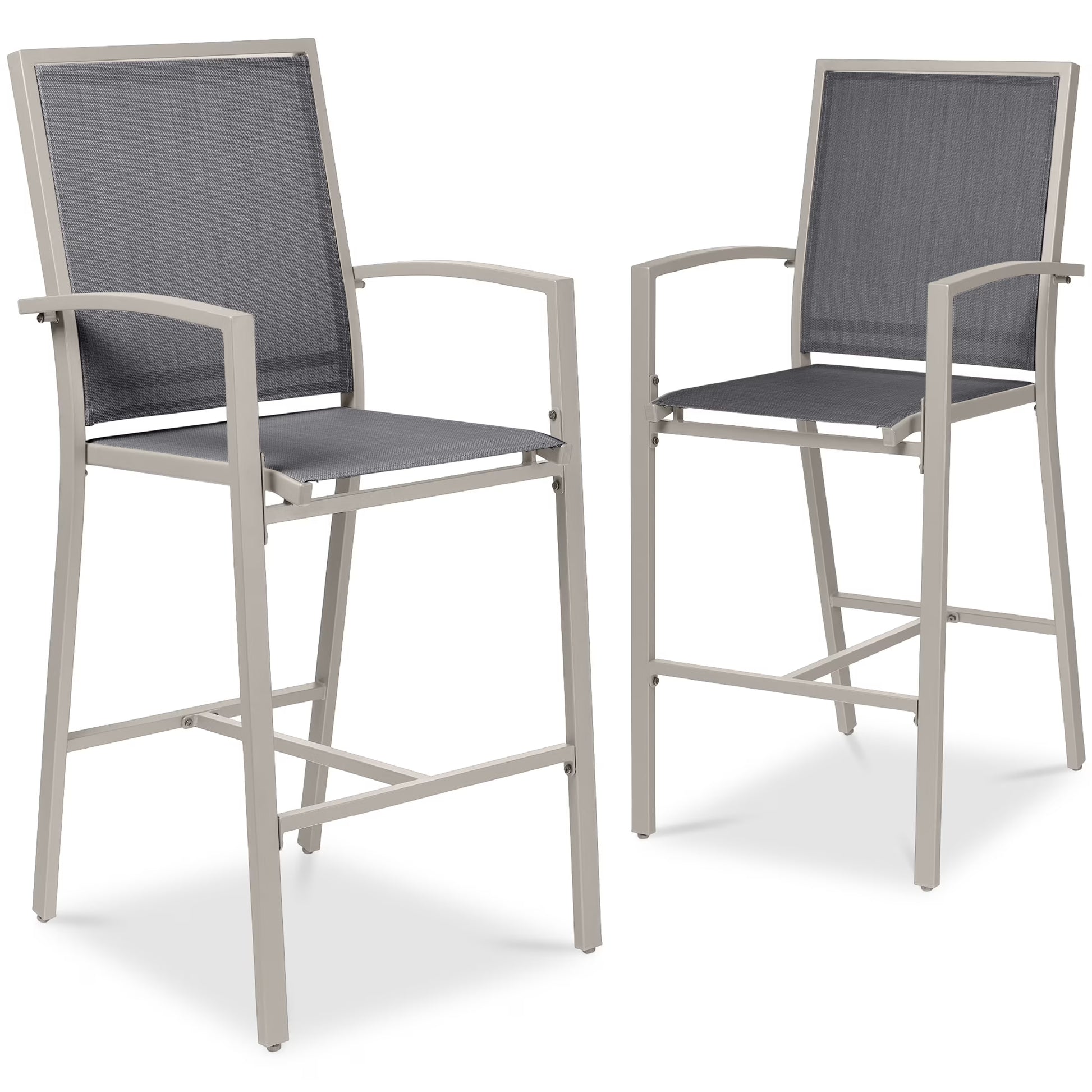 Best Choice Products Outdoor Barstools Set of 2, Bar Height Patio Chairs w/All-Weather Mesh - Black/Black