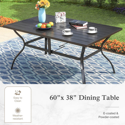 Alpha Joy 8-Piece Outdoor Patio Dining Set with 13 ft Umbrella, Rattan Chairs & Rectangle Table Set for 6, Beige Umbrella
