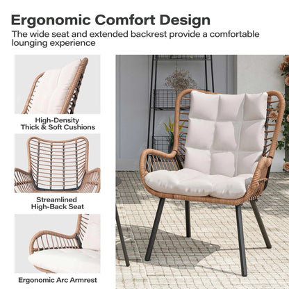 LAUSAINT HOME 3-Piece Patio Furniture Set, High Back Outdoor Bistro with Coffee Table & Beige Cushions for Garden or Deck