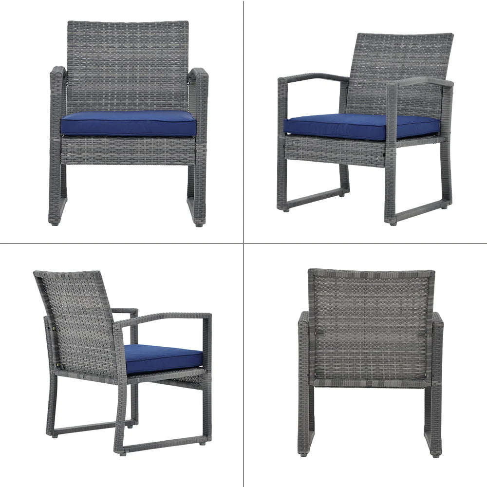 Patiorama 3 Piece Outdoor Modern Bistro Set, Wicker Conversation Set, Patio Rattan Chair Set, Patio Furniture Set with Coffee Table, Garden (Blue)