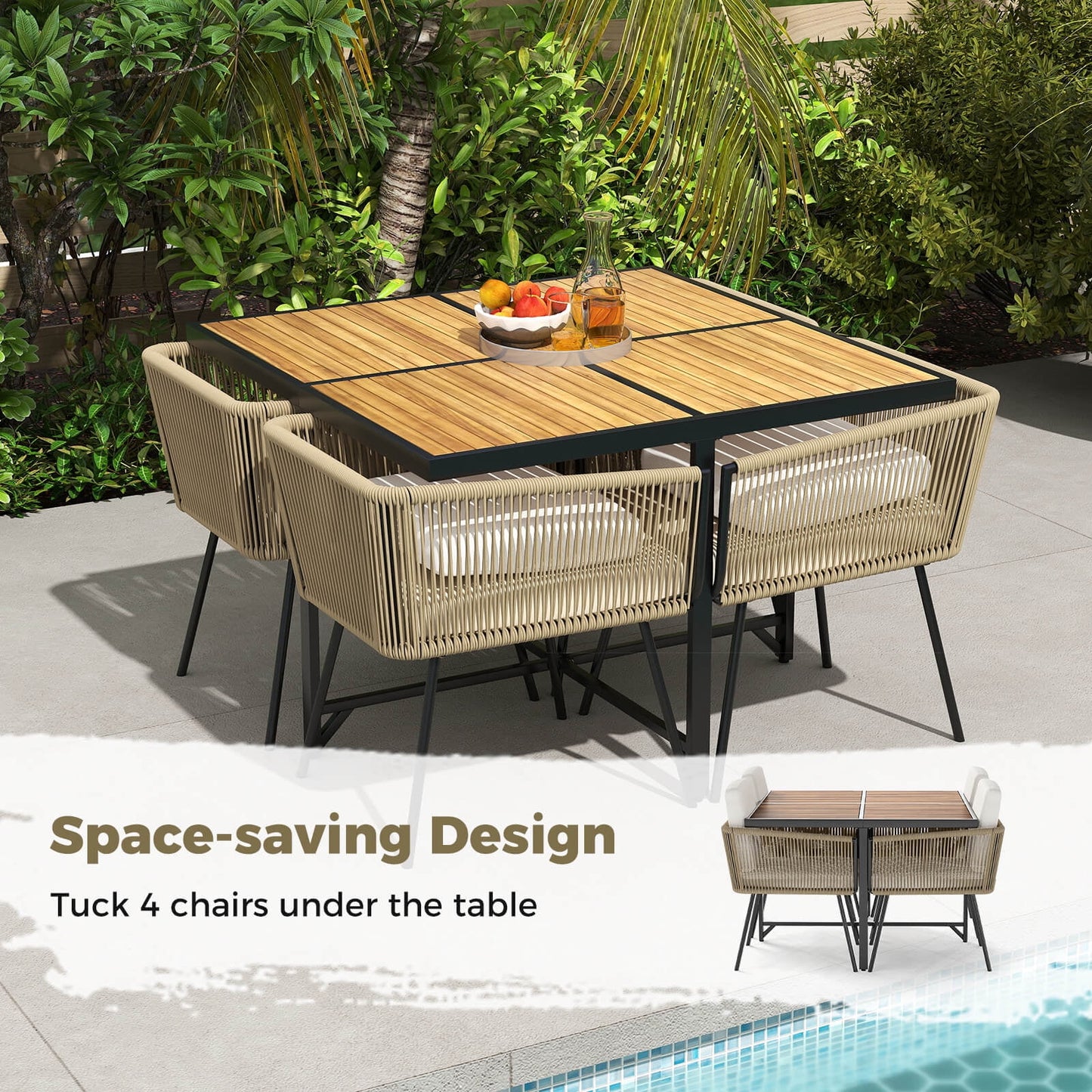 Costway 5 Pieces Patio Dining Set Outdoor Rectangular Table and Chairs Furniture Set