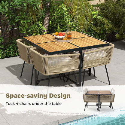 Costway 5 Pieces Patio Dining Set Outdoor Rectangular Table and Chairs Furniture Set