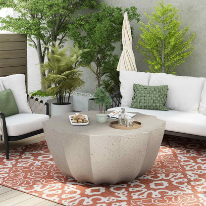 FFH 35.43" Coffee Table for Indoor & Outdoor, Modern Cement Table for Living Room, Patio, Backyards, White