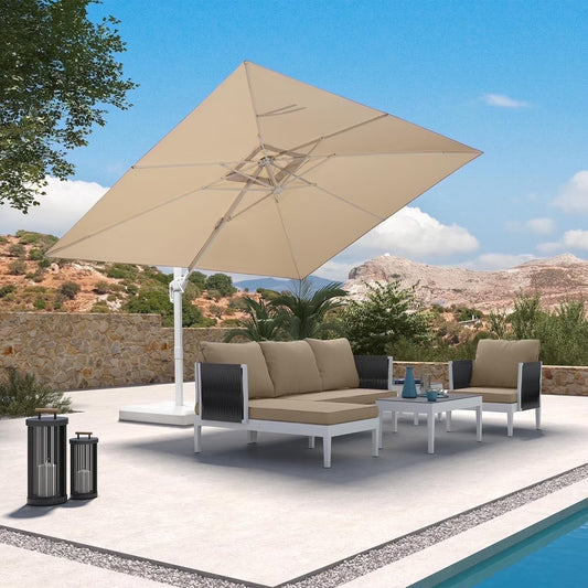 PURPLE LEAF 9 11.5 FT Patio Umbrella White Cantilever Offset Umbrella Rectangle Outdoor Umbrella with 360° Rotation for Garden Deck Pool, Beige