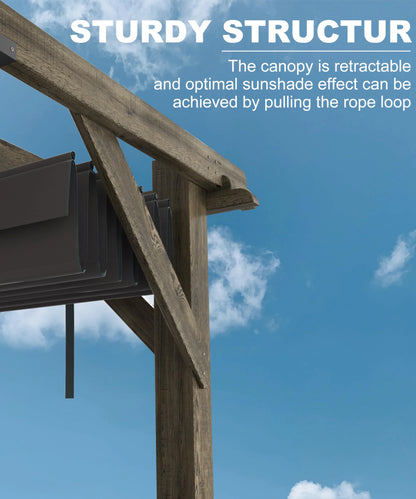 TROPOW 10'X 10' Cedar Wood Pergola with Solid Structure, Retractable Shade Canopy, Durable, Rot Resistant, Patio Pergola for Backyard, Deck, Garden, Outdoor Entertaining