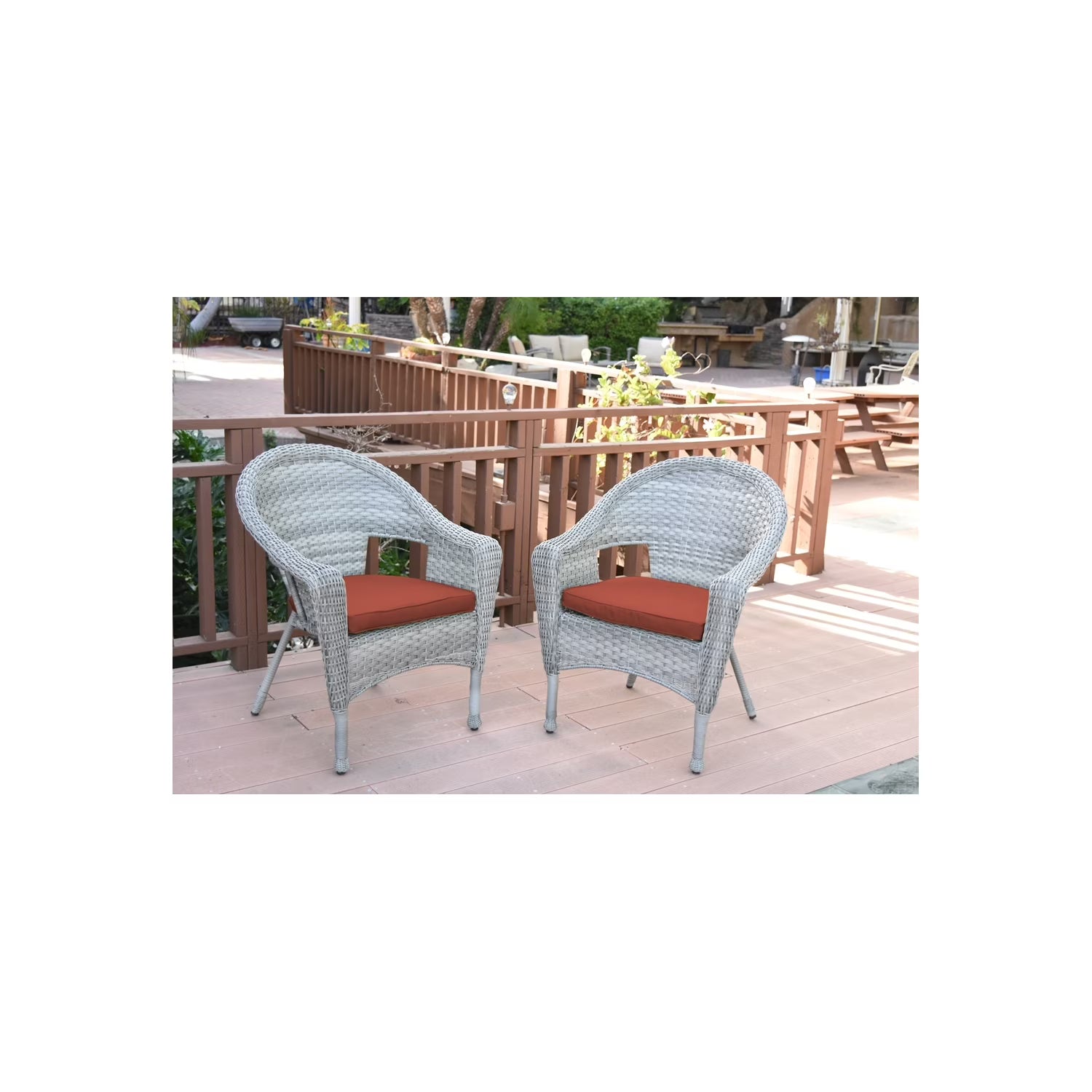 Jeco Clark Wicker Patio Chair in Gray and Midnight Blue (Set of 2)