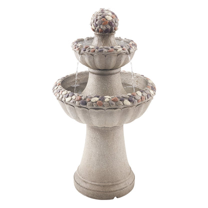 KFFKFF Outdoor Water Fountain, 36.5-Inch Tall 2-Tier Design with Rock-Style Base, Fiberglass and Resin Construction, Includes Pump, Ideal for Garden, Patio, Backyard, or Indoor Spaces