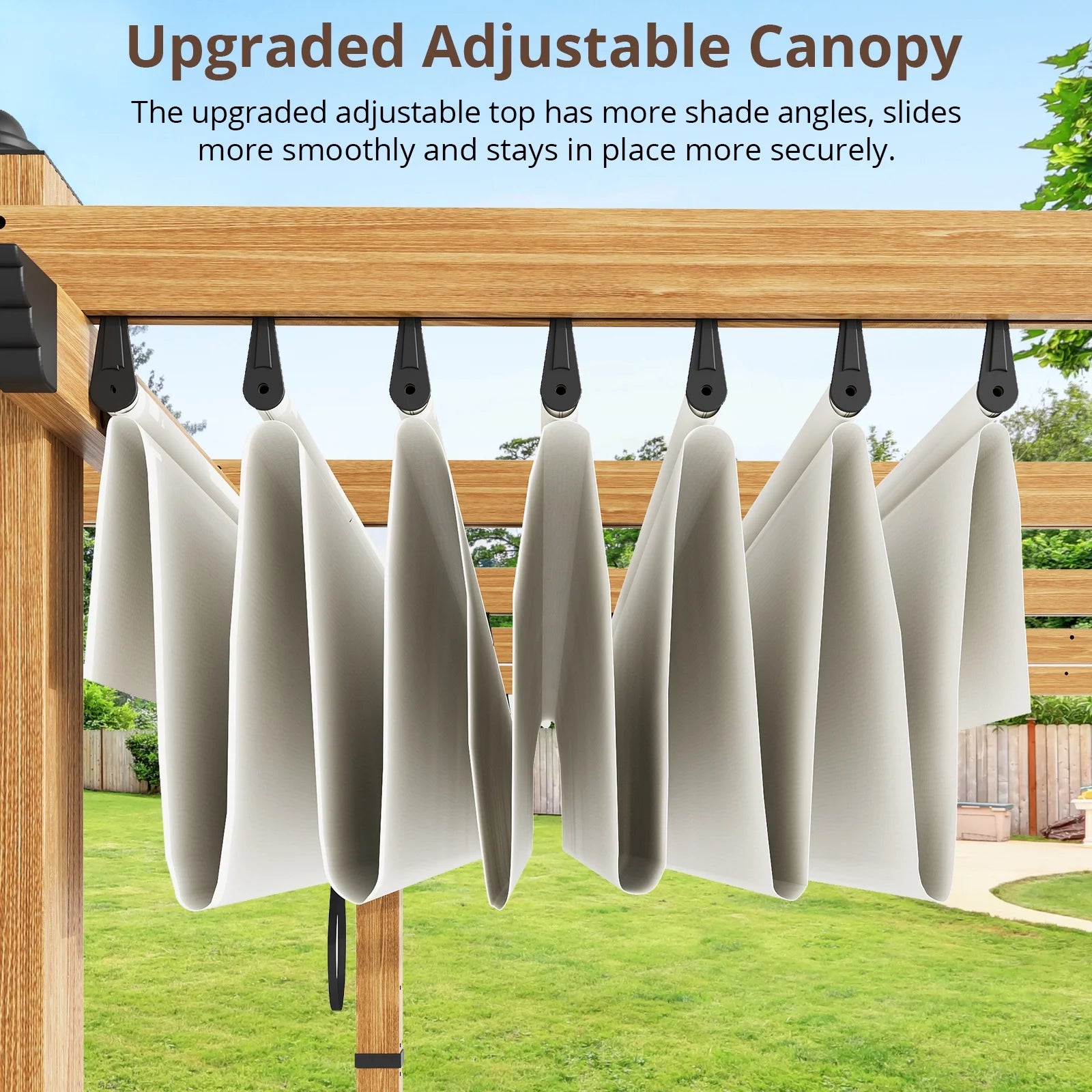 10x13 Ft Aluminum Pergola,Outdoor Metal Gazebo with Adjustable Canopy,Reinforced Frame Outdoor Shelter for Backyard,Patio Lawn and Deck - Wood grain beige