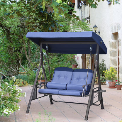 Outsunny 2-Person Patio Swing Bench with Adjustable Shade Canopy, Soft Cushions, Throw Pillows and Tray, Beige.