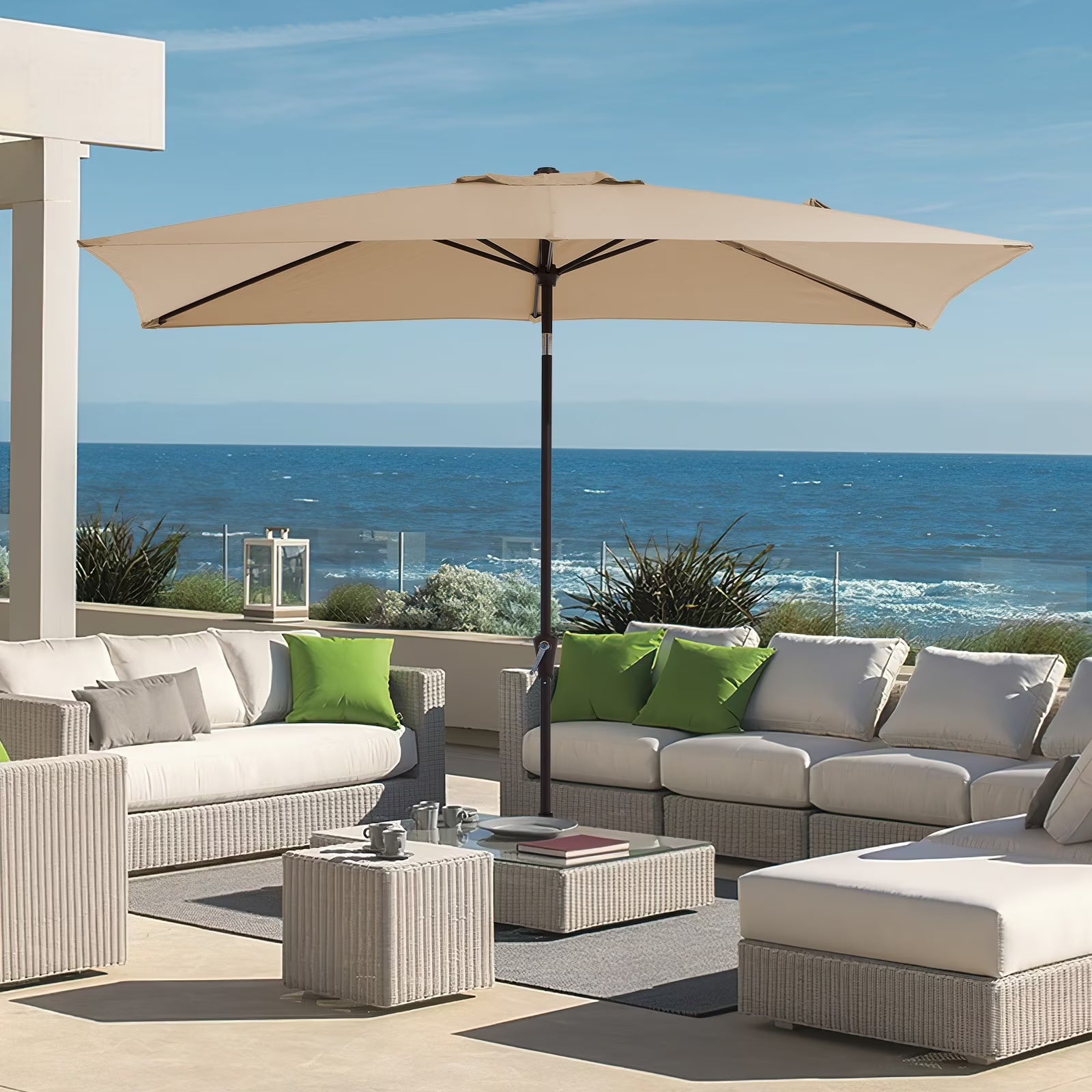 JEAREY 6.5*10ft Rectangular Patio Market Umbrella with Crank & Tilt, UV & Water-Resistant Canopy Navy Blue