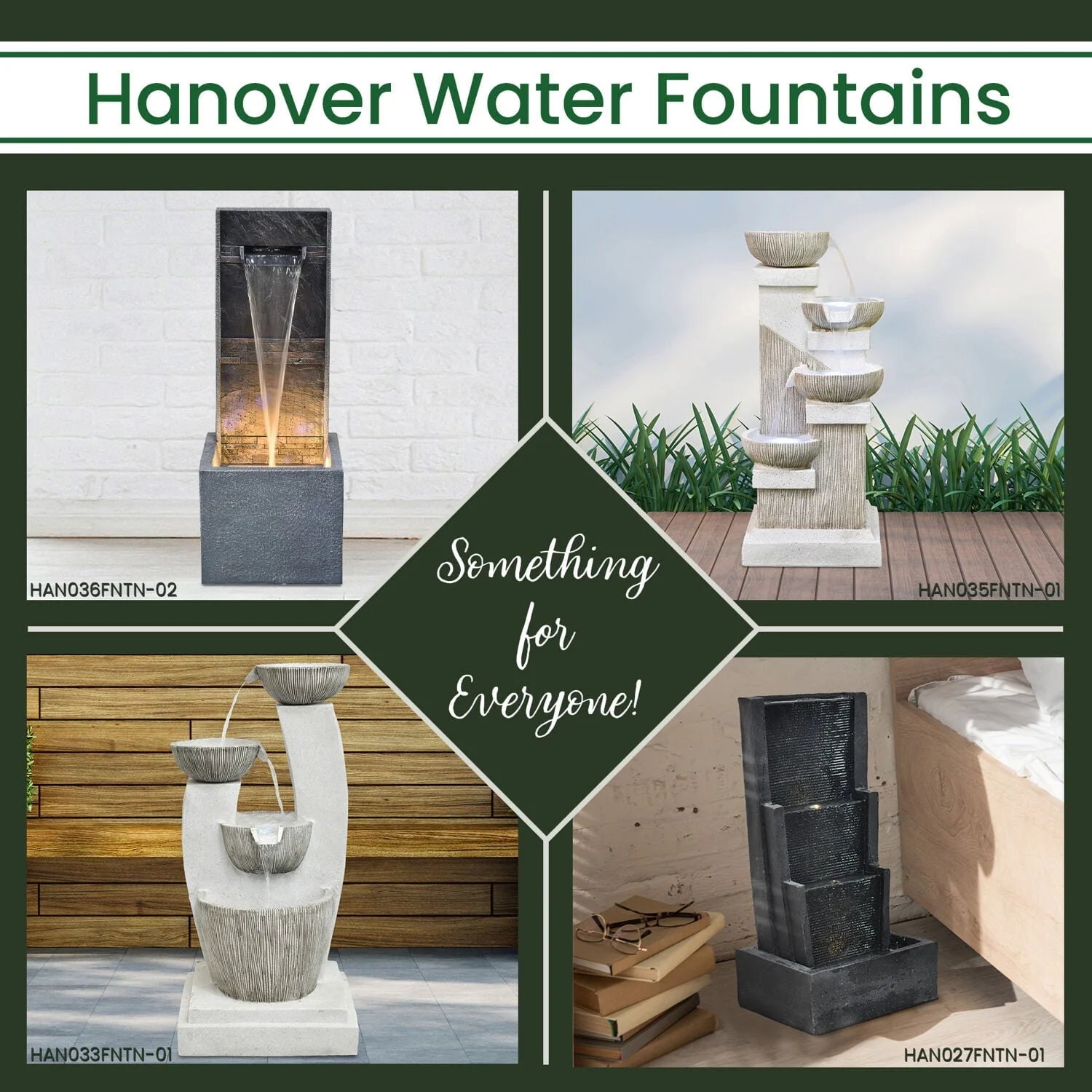 Hanover 32.5-In. Contemporary Basin Indoor or Outdoor Garden Fountain with LED Lights for Patio, Deck, Porch, HAN033FNTN-01