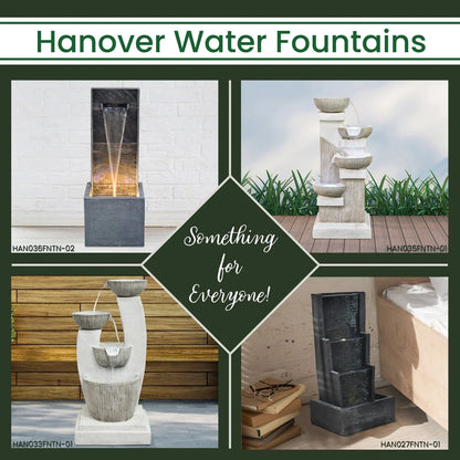Hanover 32.5-In. Contemporary Basin Indoor or Outdoor Garden Fountain with LED Lights for Patio, Deck, Porch, HAN033FNTN-01