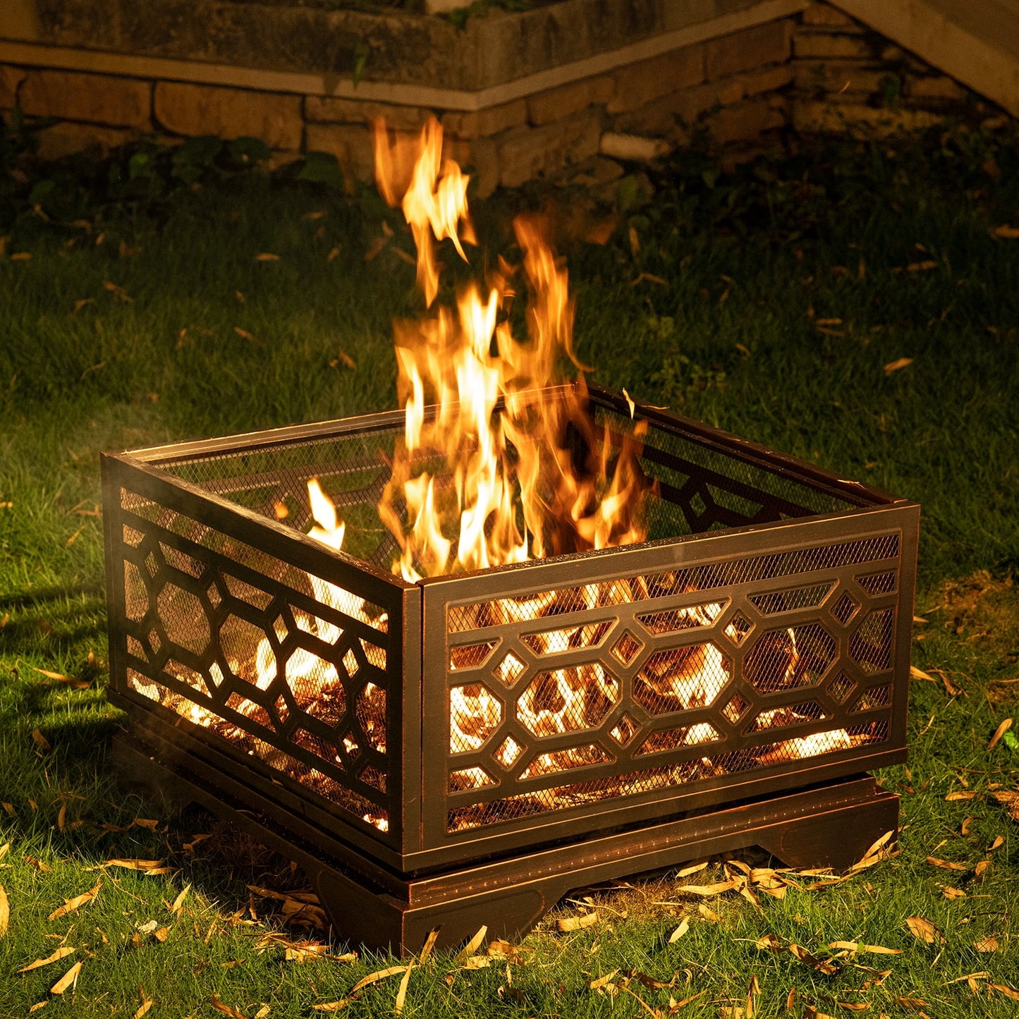 MistMo 26? Square Wood Burning Fire Pit for Outdoor Patio Garden