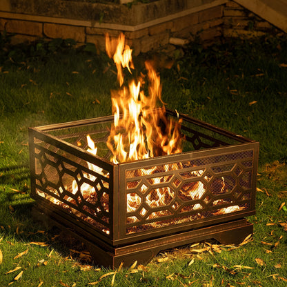 MistMo 26? Square Wood Burning Fire Pit for Outdoor Patio Garden