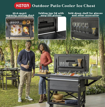 Open Box Keter Outdoor Patio Cooler Ice Chest Insulated Beverage Bar Cart, Gray