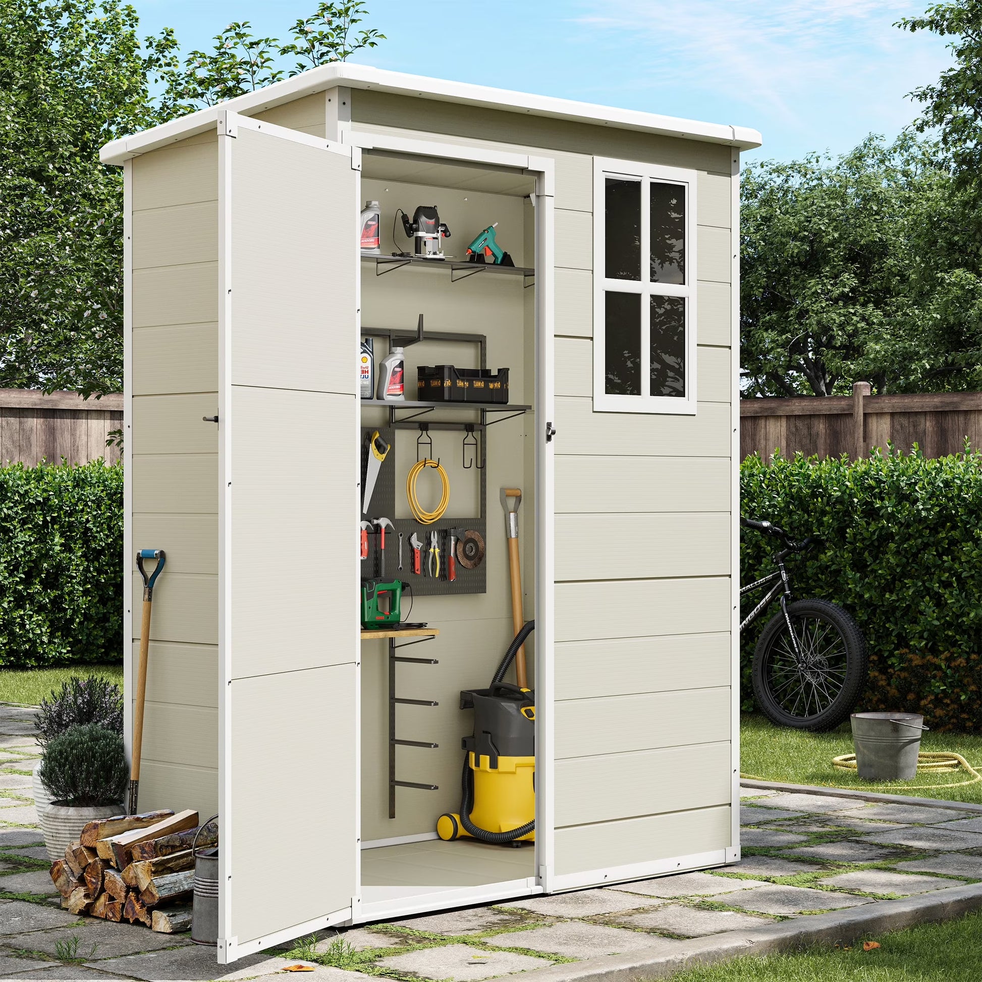 UDPATIO Outdoor Storage Shed 5x3 FT, Resin Garden Shed for Backyard, Patio, Lawn, Grey & White
