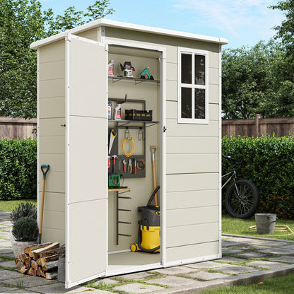 UDPATIO Outdoor Storage Shed 5x3 FT, Resin Garden Shed for Backyard, Patio, Lawn, Grey & White