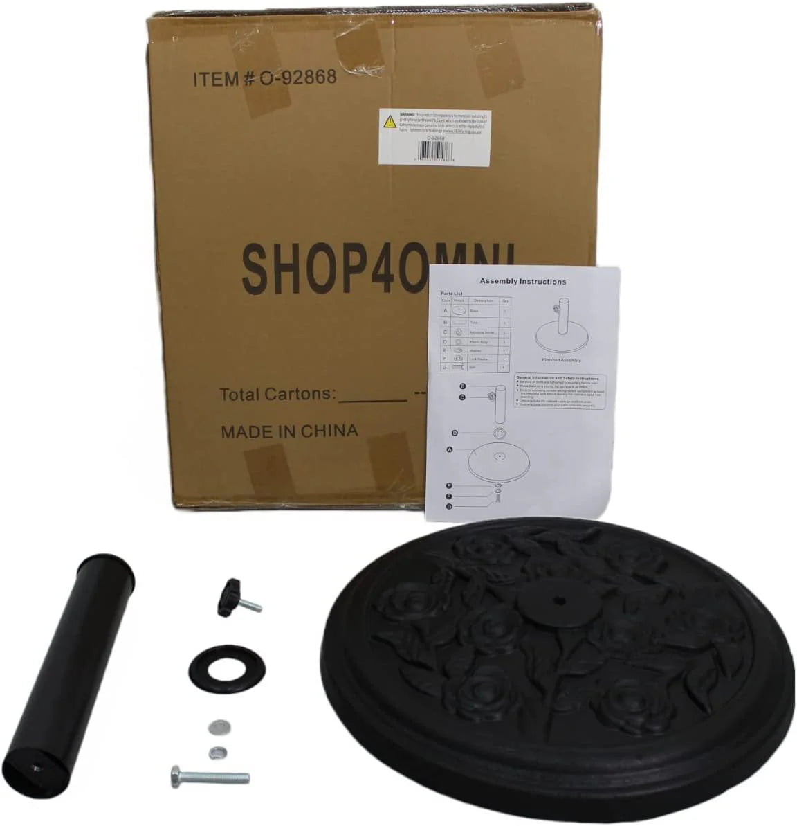 S4O Heavy Duty Round Outdoor Patio Pool Umbrella Base Stand w/Black Rose Design