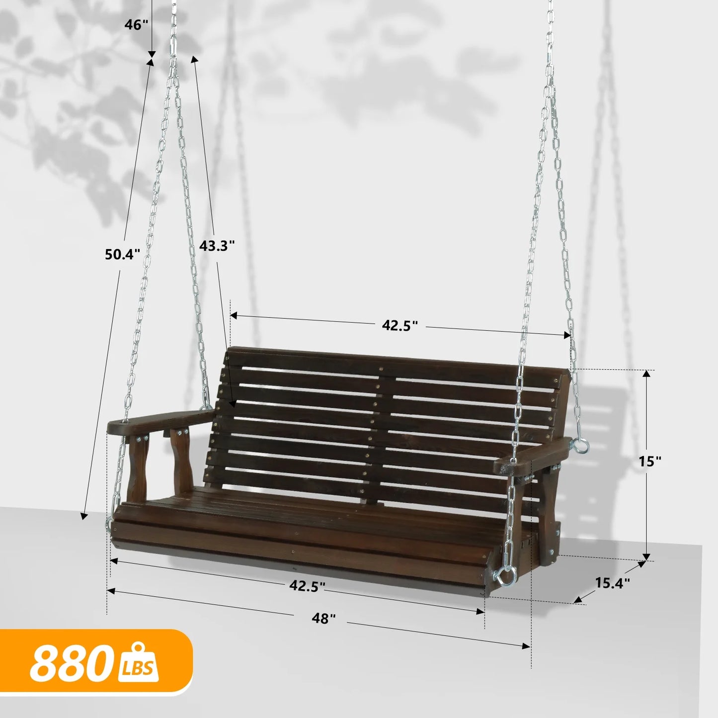 Ktaxon 4 FT Outdoor Porch Swing, Upgraded XL Size Seat Depth & Back Height Wooden Patio Swing, Heavy Duty 880 LBS Front Hanging Swing for Yard, Tree, Balcony (Rustic)