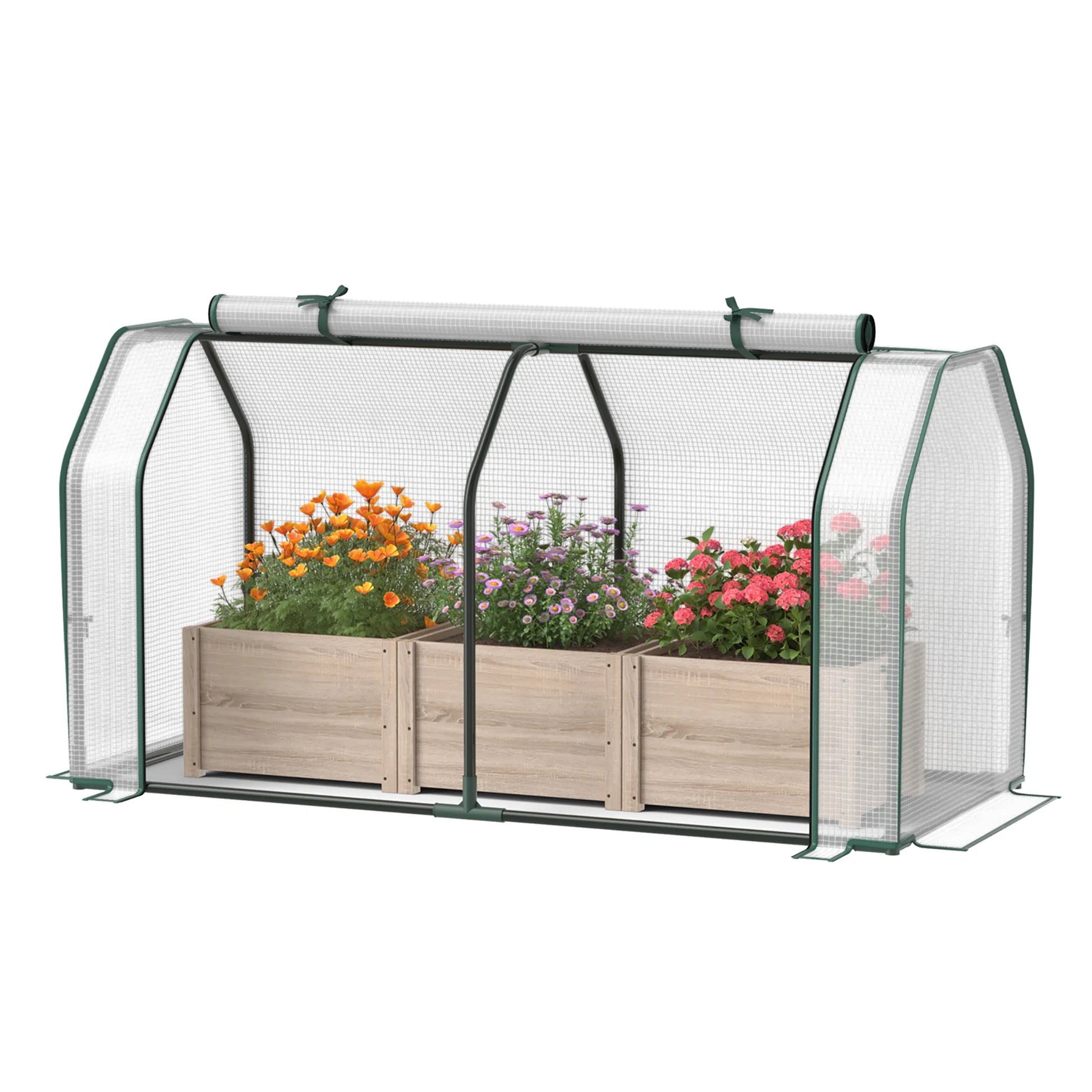 Costway Raised Garden Bed with Dual Zipper Door Greenhouse for Patios and Backyards Natural