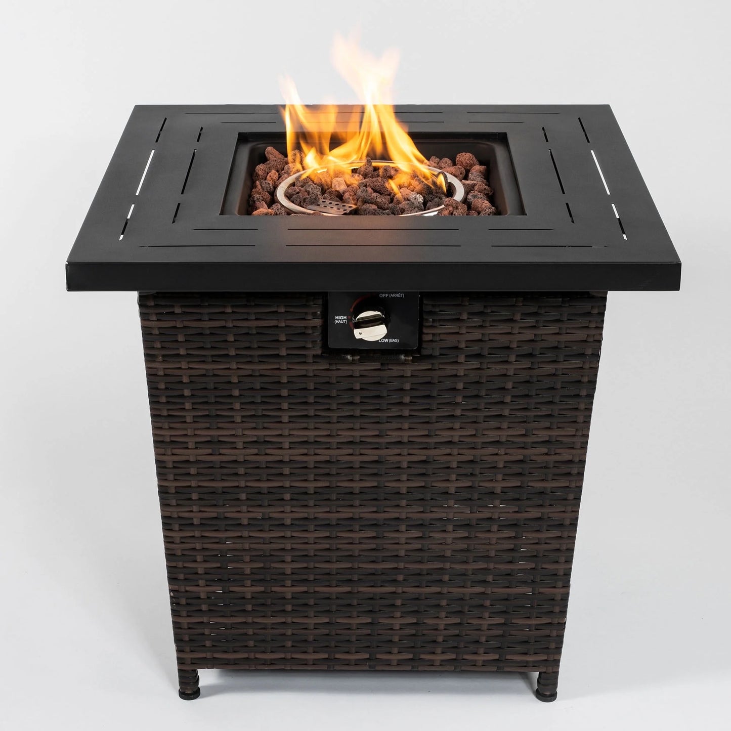 27 inch Gas Fire Pit Table, SYNGAR 2-in-1 40,000 BTU Propane Gas Fire Pit Table, Outdoor Table with Fire Pit, Propane Fire Pit with Lava Stones and Lid, for Patio, Yard, Garden, D7582