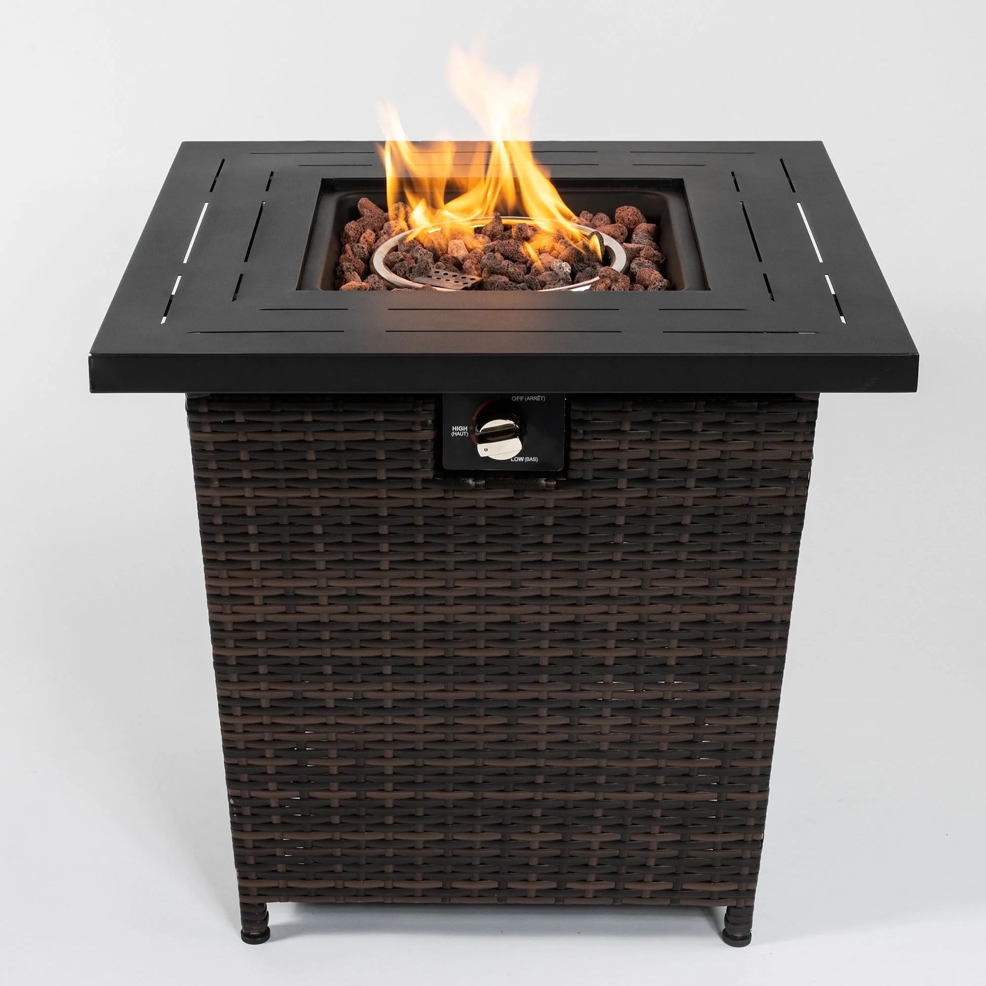 27 inch Gas Fire Pit Table, SYNGAR 2-in-1 40,000 BTU Propane Gas Fire Pit Table, Outdoor Table with Fire Pit, Propane Fire Pit with Lava Stones and Lid, for Patio, Yard, Garden, D7582