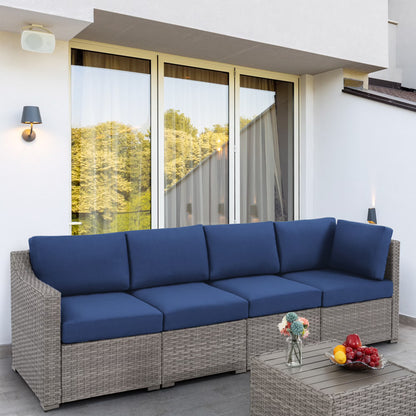 HAPPATIO 5-Piece Wicker Patio Conversation Set with Beige Cushions