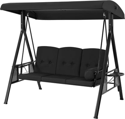 AECOJOY 3 Persons Outdoor Patio Canopy Steel Porch Swing Chair-Beige, Porch Swing