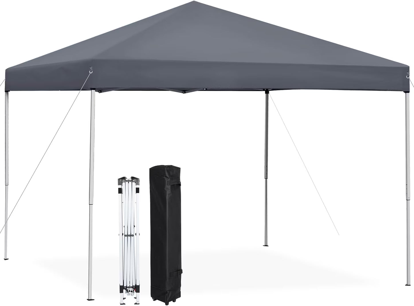 PRZL 10x10 Pop Up Canopy Tent Easy Set-up Outdoor Patio Canopy Adjustable Straight Leg Heights Instant Shelter with Wheeled Bag, Ropes (10x10ft-Grey)