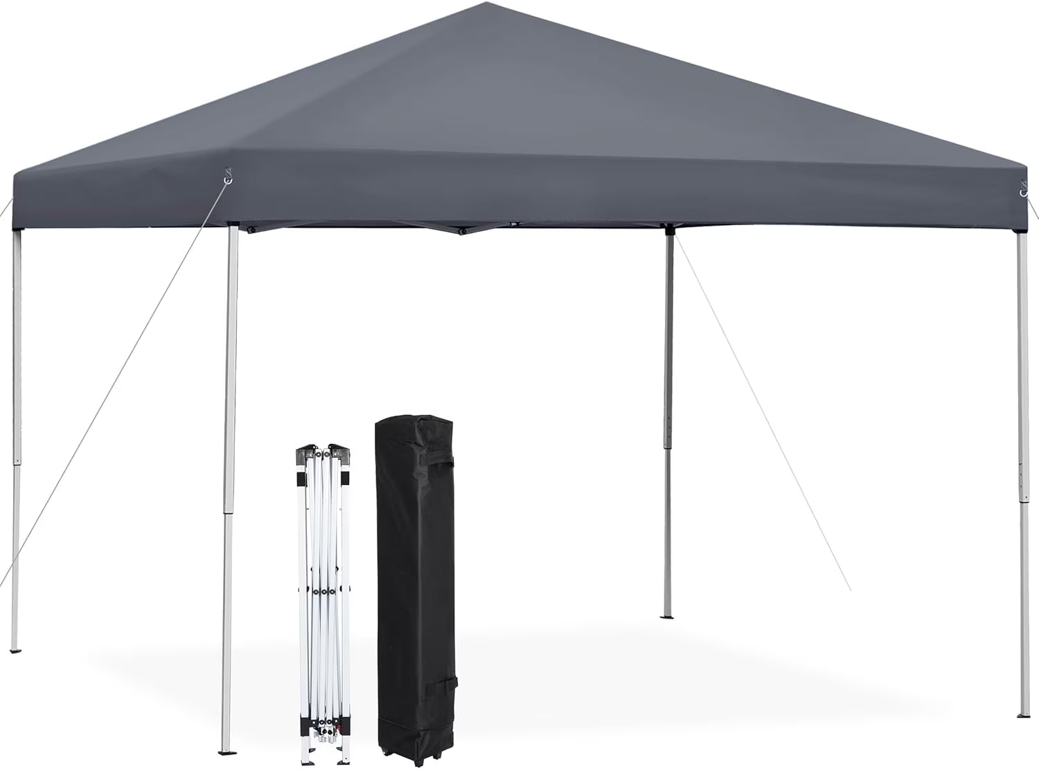 PRZL 10x10 Pop Up Canopy Tent Easy Set-up Outdoor Patio Canopy Adjustable Straight Leg Heights Instant Shelter with Wheeled Bag, Ropes (10x10ft-Grey)